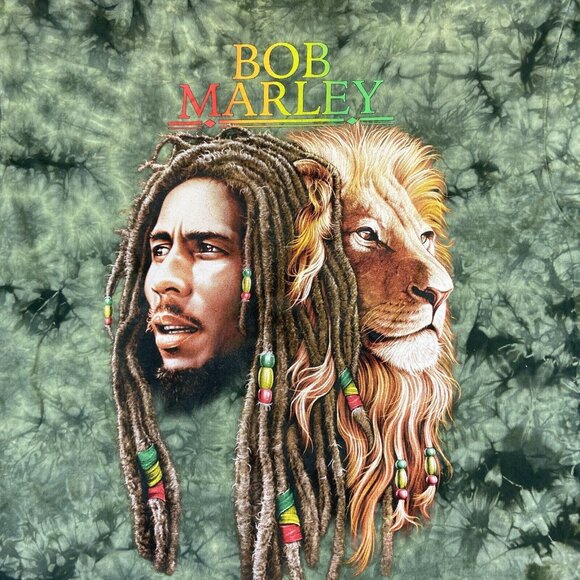 Bob‎ Marley T Shirt XL Green The Roxx Double Sided Tie Dye Lion - Picture 11 of 11